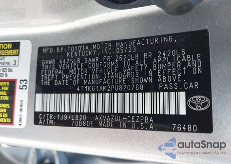 2023 Toyota Camry Xse from USA, damaged, VIN 4T1K61AK2PU820768